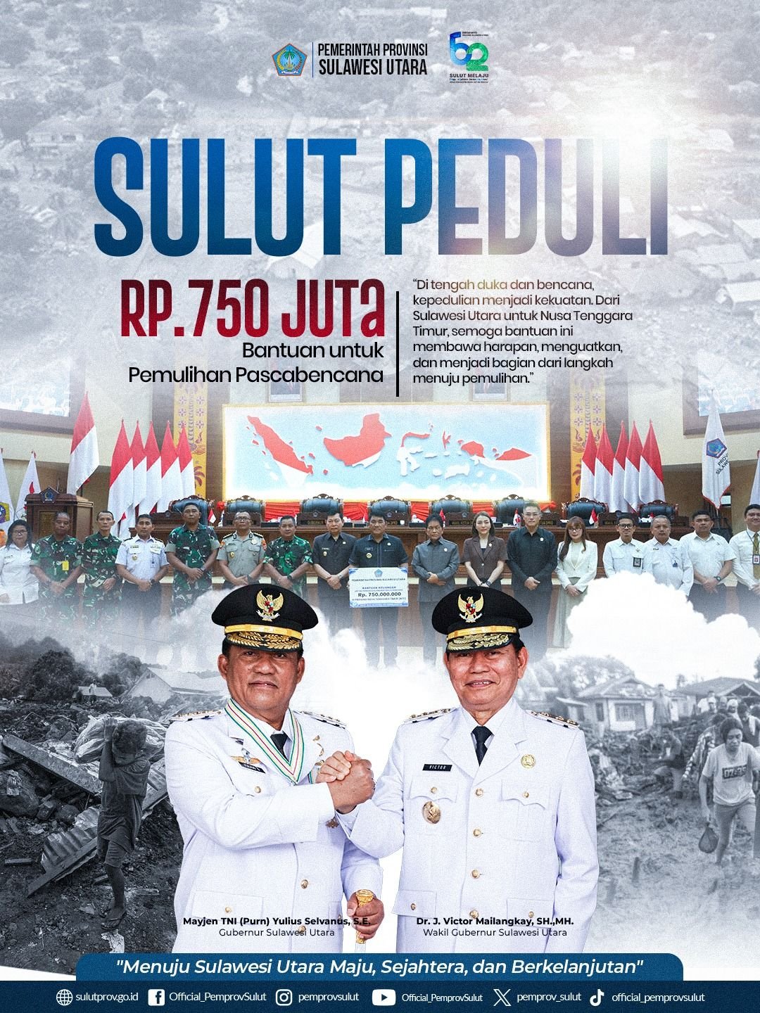 Pemprov Sulut Salurkan Rp750 Juta untuk Percepatan Penanganan Pascabencana di NTT